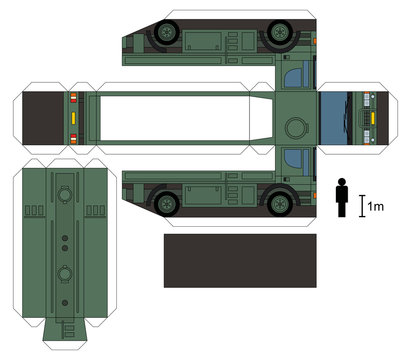 Paper model of a military tank truck, not a real type, vector illustration