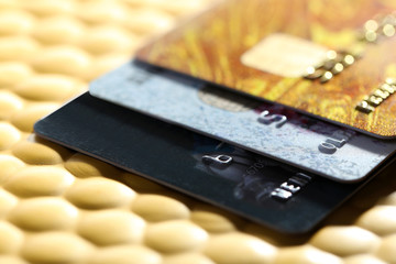 Credit cards on golden background