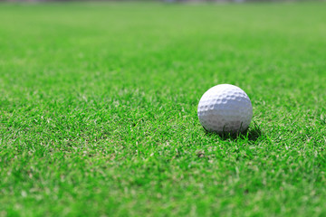 Golf ball on green golf course