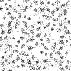 Illustration of a spiral with bees. Seamless pattern.