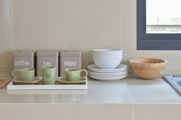modern pantry with white utensil in kitchen