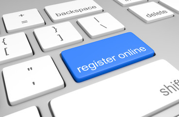 Register online key on a computer keyboard for easy registration access - 95431086