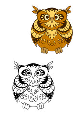 Retro stylized brown owl bird mascot