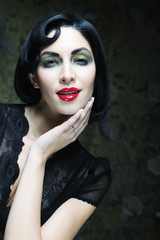 Fashion art girl portrait.Vamp style. Glamour vampire woman.