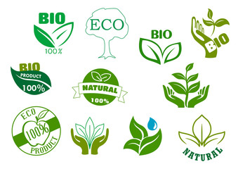 Bio, eco and natural products green symbols