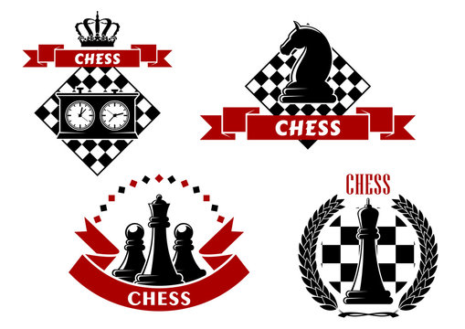 Chess game icons with chessmen and boards