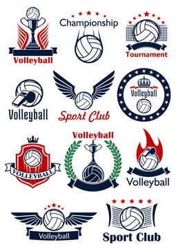 Volleyball game icons, emblems and symbols