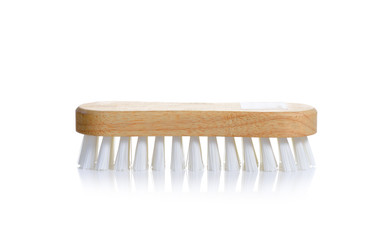 Scrub brush with polyester white  bristles and wood handle again