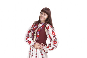 Caucasian Smiling Happy Brunette Woman Posing in National Flower