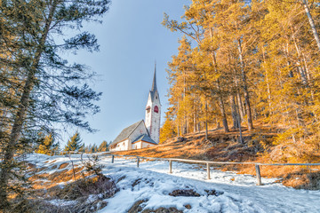 Catholic roman Church of St. Jacob above Ortisei in Italian Dolo