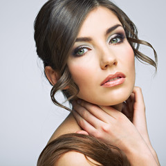 Beautiful girl close up face portrait with long hair style.