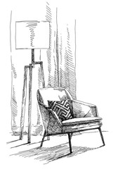 Modern interior hand drawing vector.