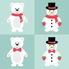 winter bear and snowman set