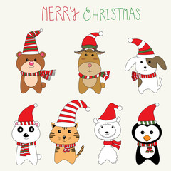 little cute small animal dog,alpaca,bear,reindeer,cat,pengiun in