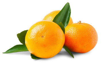 Three ripe mandarins isolated