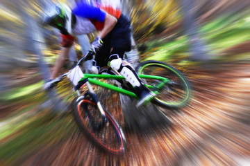 Fototapeta premium Biking as extreme and fun sport. Downhill biking.