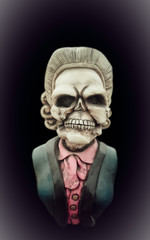 Halloween ghost, Grandmother ghost with wine barrel on black background.