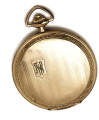 goldene Taschenuhr mit Sprungdeckel mit Monogramm um 1900