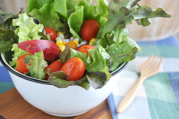 Close up Fresh Salad in Big Bowl