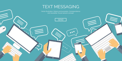 Vector illustration.  Global communication. Social network ,chatting. Emailing and sms. Web calls. Internet