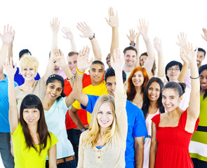 Diverse Group People Arms Raised Concept