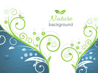 Nature illustration with spiral swirly pattern, water drops and space for your text.