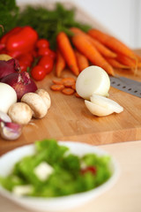 Vegetables on the desk in a kitchen