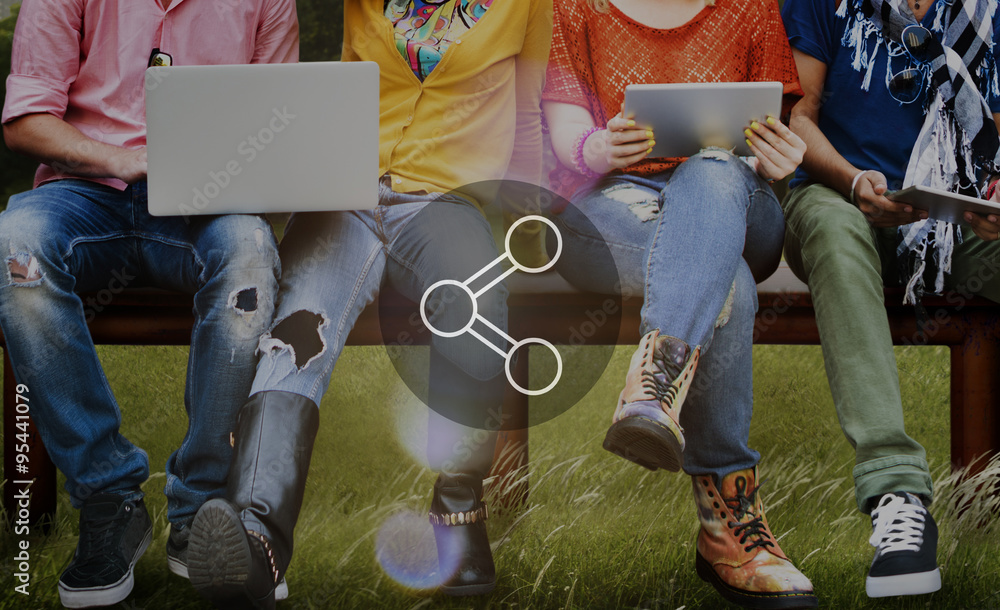 Aufkleber share connection technology sharing global communications concep