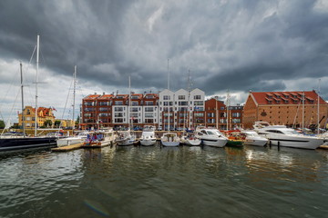Fototapeta premium Luxury yachts in the bay area of Gdansk, Baltic coast, EU