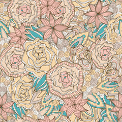 Doodle flowers seamless pattern. Ornate floral background.