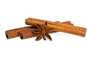 Stars anise and cinnamon isolated on a white background