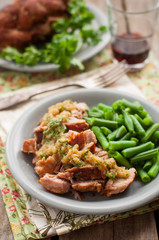 Slow Cooked Pork with Apple Sauce and Green Beans