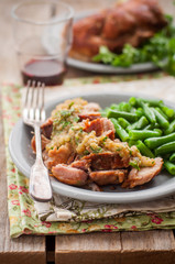 Slow Cooked Pork with Apple Sauce and Green Beans