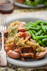 Slow Cooked Pork with Apple Sauce and Green Beans