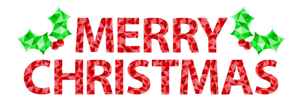MERRY CHRISTMAS in red vector polygonal font