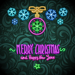 merry christmas and happy new year Neon Sign.  background