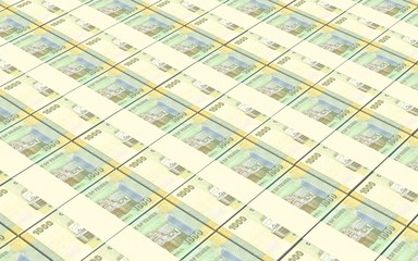 Yemeni rials bills stacked background. Computer generated 3D photo rendering.