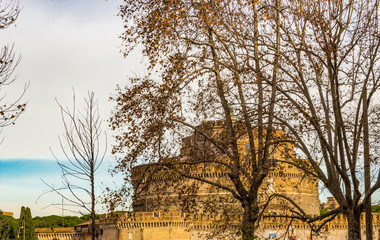 Architectural details and trees in Rome