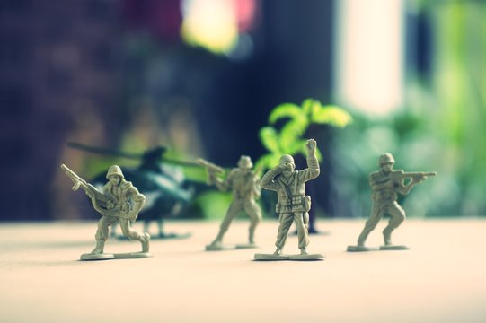 miniature toy soldiers on board