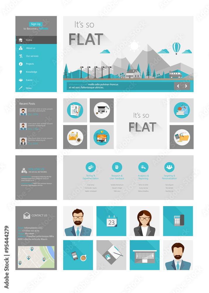 Poster one page website design template in flat design style