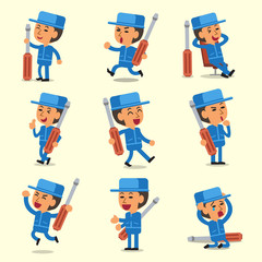 Cartoon technician character poses