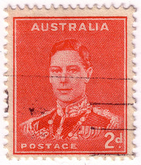 AUSTRALIA - CIRCA 1937: A stamp printed in Australia shows King George VI, circa 1937