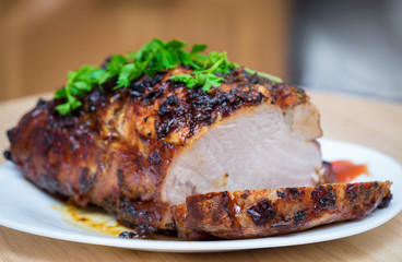 Homemade baked meat with parsley