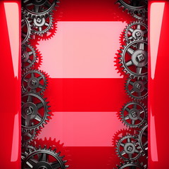 red metal background with cogwheel gears