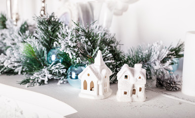 Christmas decorations, white houses