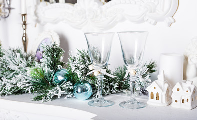 Christmas decorations, white houses