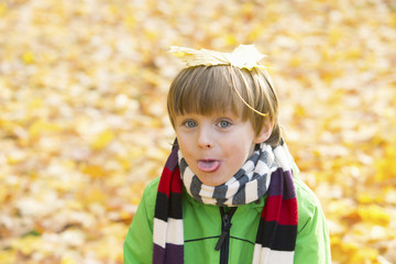 Fototapeta premium boy in park in the fall
