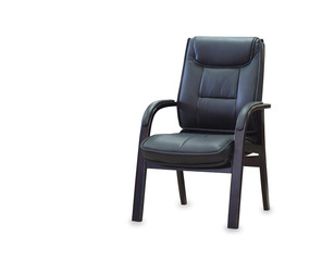 Modern office chair from black leather. Isolated