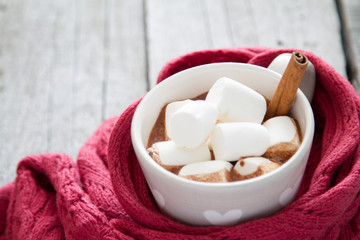 Hot chocolate with marshmallow and pine cones