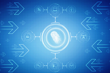 Abstract technology background.Security system concept with fingerprint Letter P sign